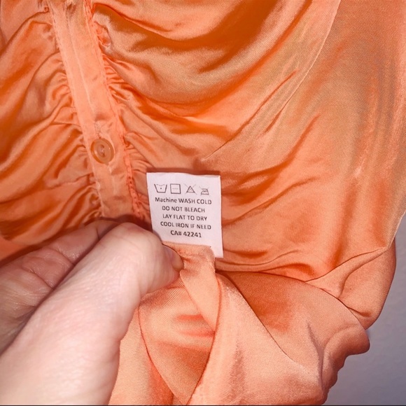 Young Fabulous and Broke ruched button up bubble sleeve blouse pastel peach - Picture 9 of 10